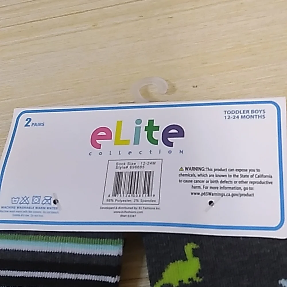 Non slip toddler socks Elite Collection size 12-24 months dinosaur and stripes